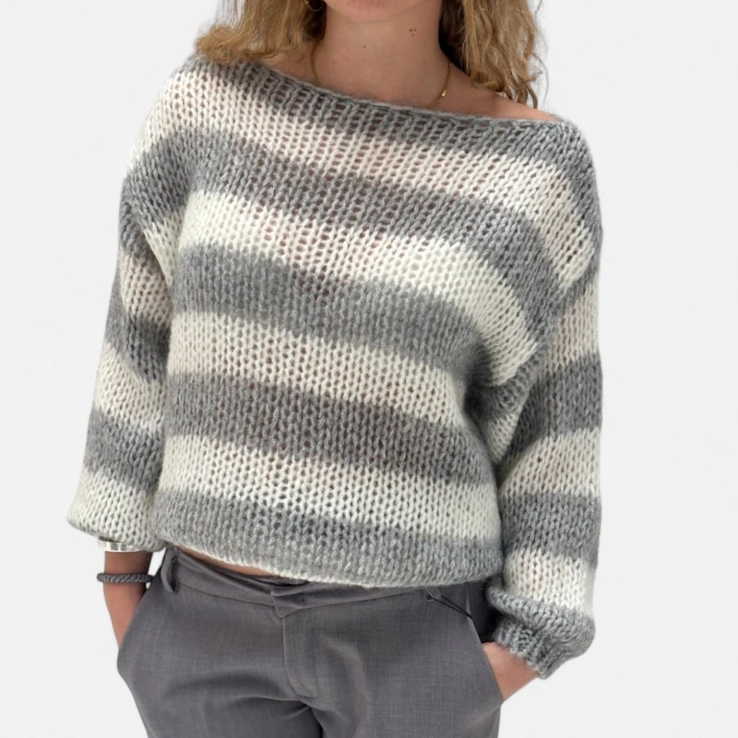 Auvier | Women’s Striped Loose Knit Pullover