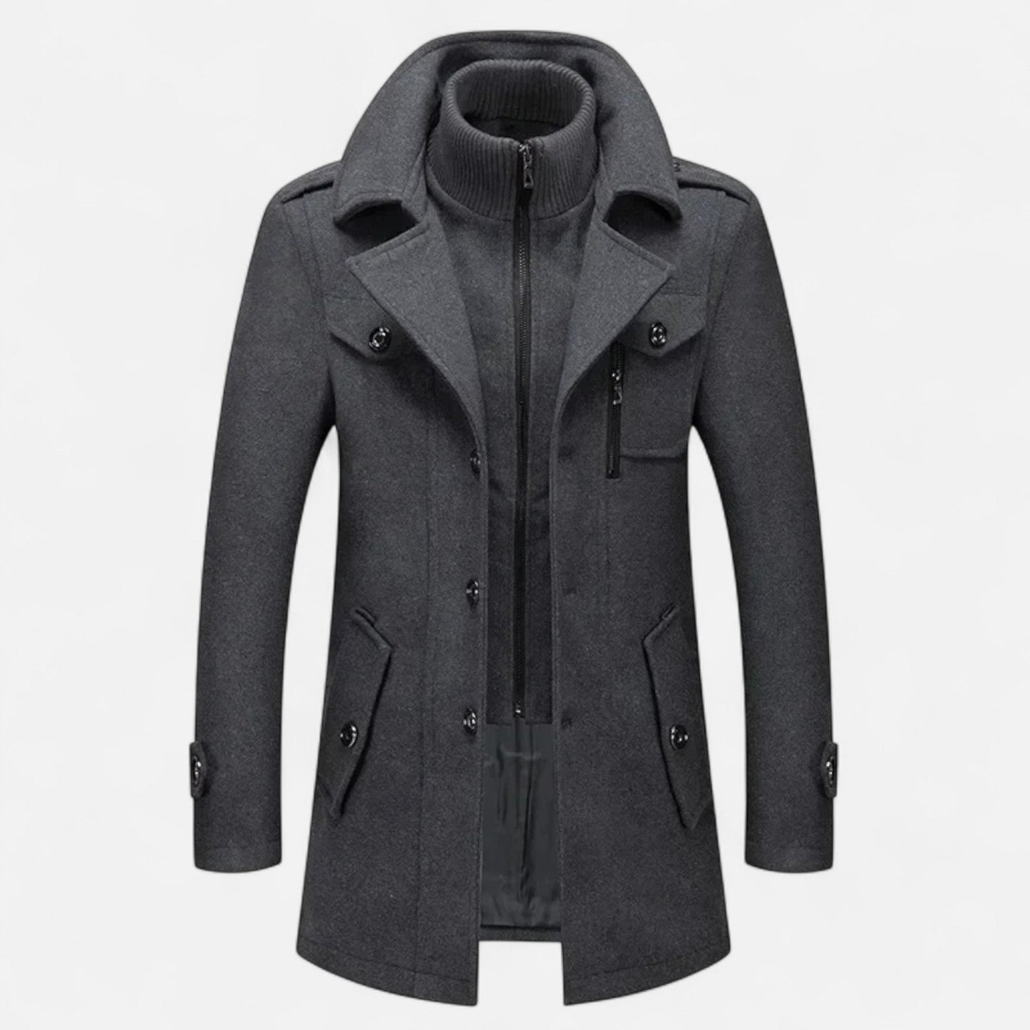 Auvier | Men’s Double-Collar Zipper Coat