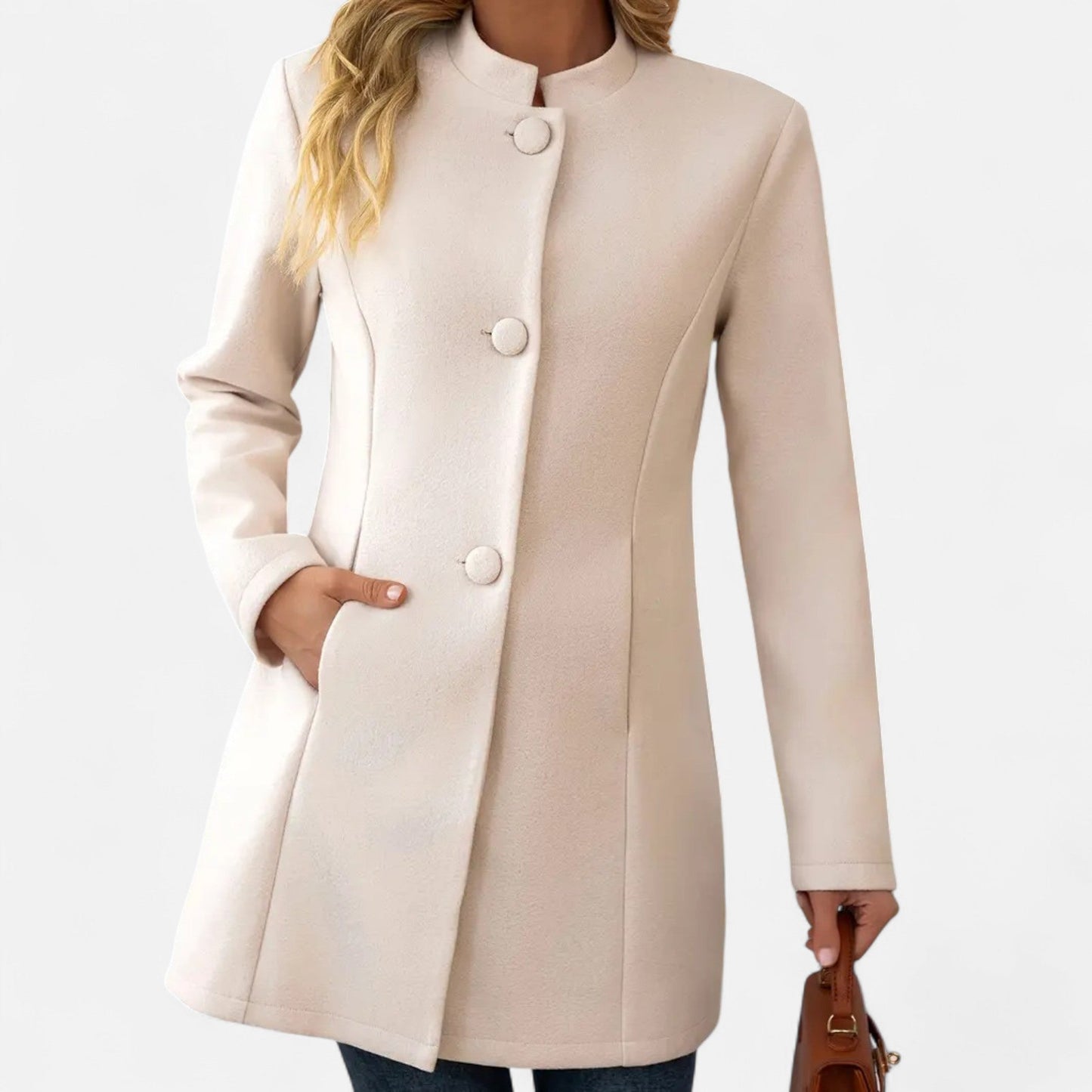 Auvier | Women’s Mid-Length Coat with Button Detail